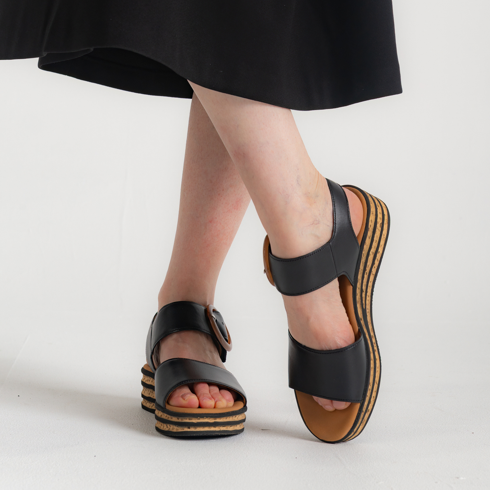 Margo Black Leather Sandals