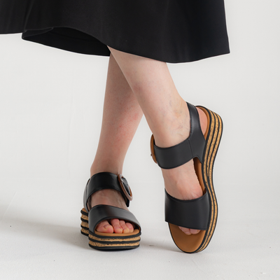 Margo Black Leather Sandals