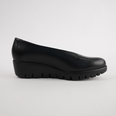 Caroline Black/ Black Leather Wedges