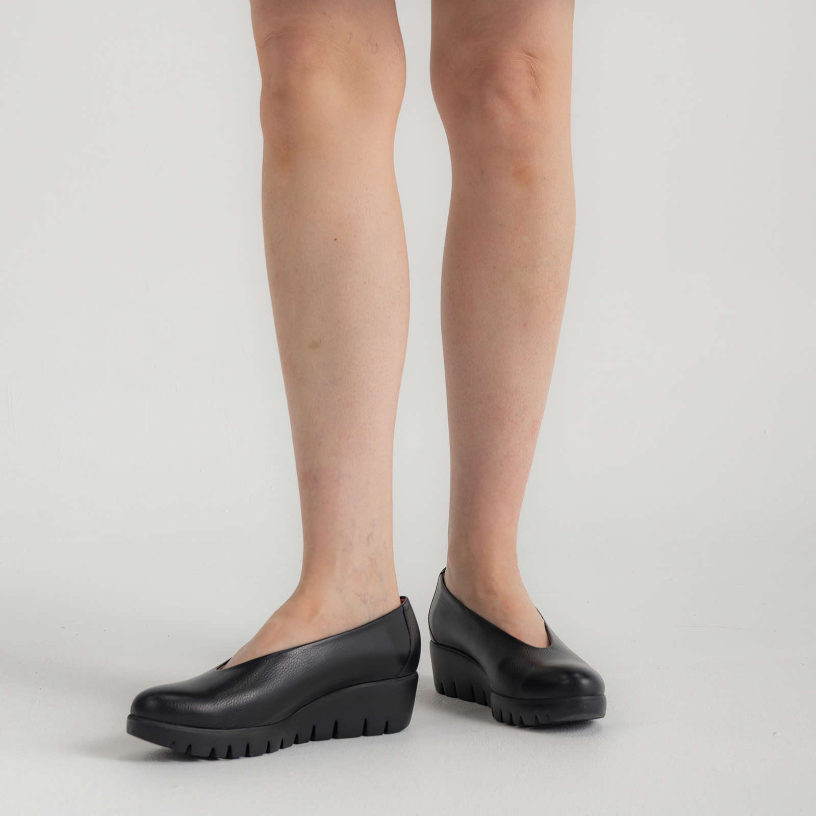 Caroline Black/ Black Leather Wedges