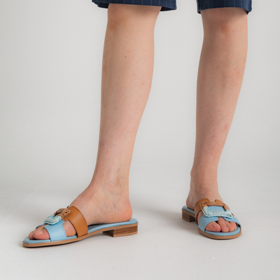 Hv253881 Pale Blue/ Tan Leather Sandals