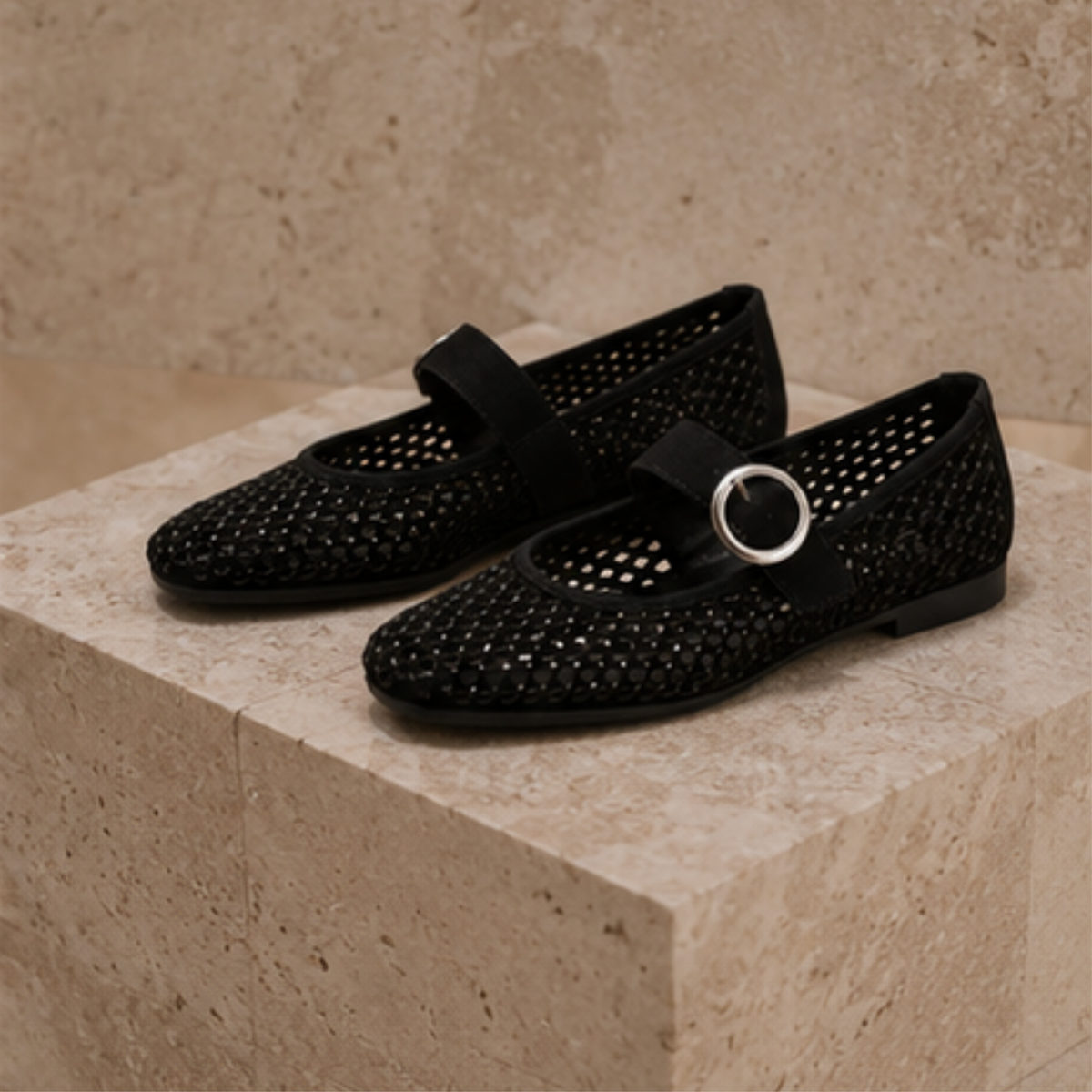 D0K18 Black Suede Ballet Flats