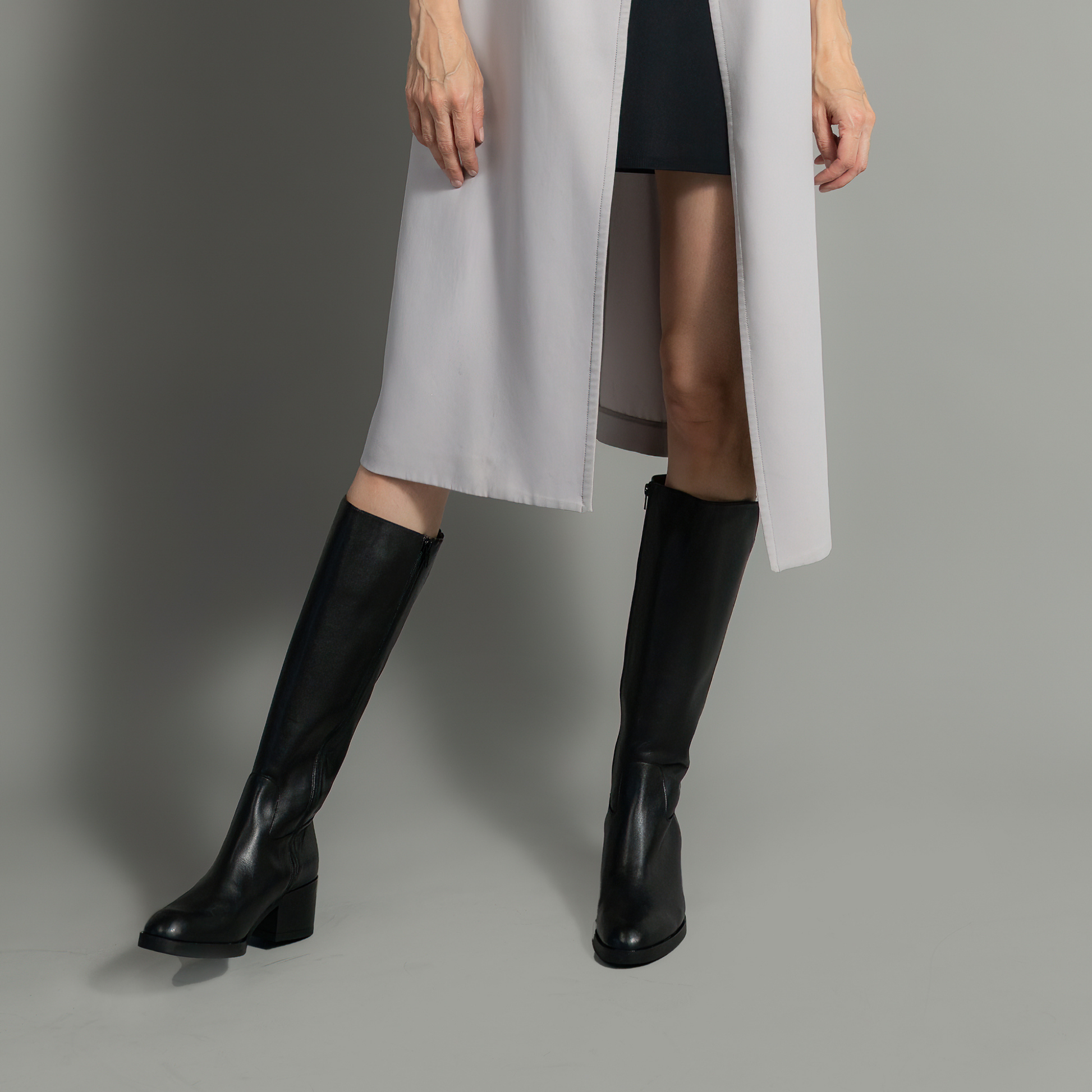 Elowen Black Leather Knee High Boots