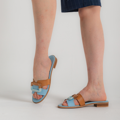Hv253881 Pale Blue/ Tan Leather Sandals