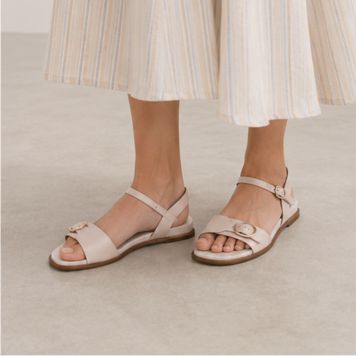 Bree Warm Pearl Leather Sandals