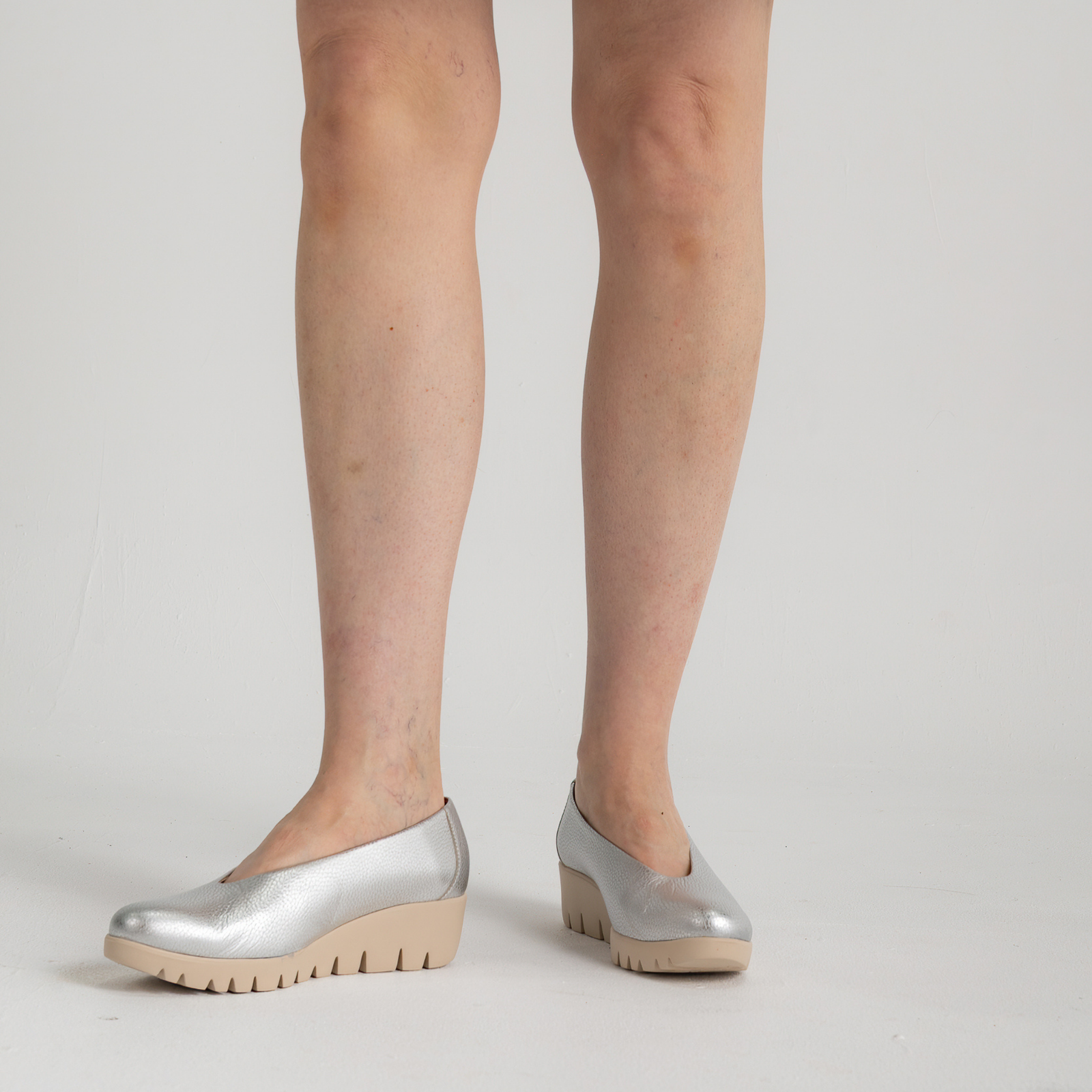 Caroline Silver Leather Wedges