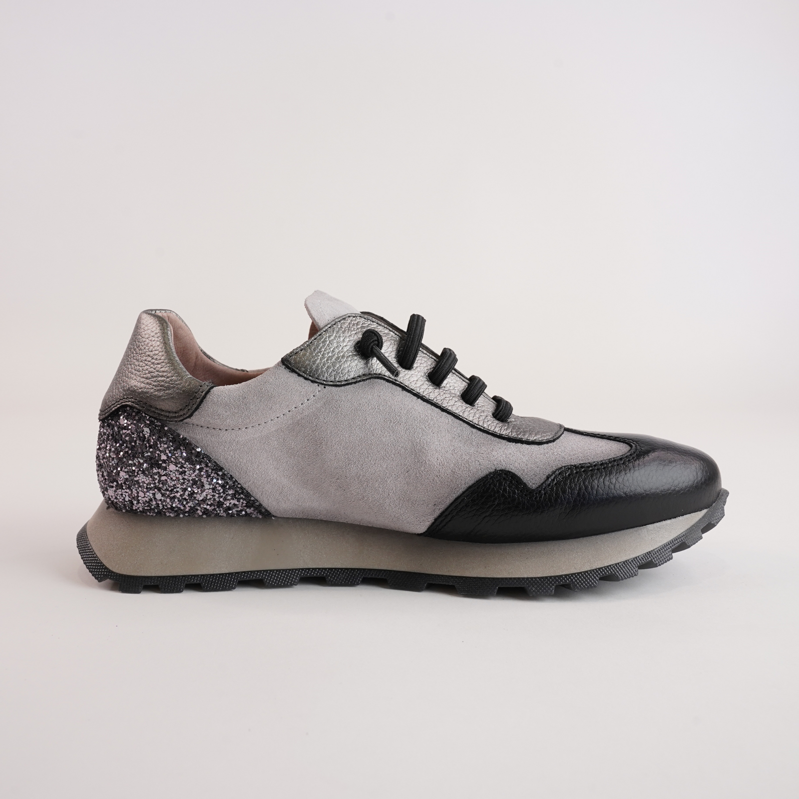 Chi243689 Black/ Iron Glitter Leather Sneakers