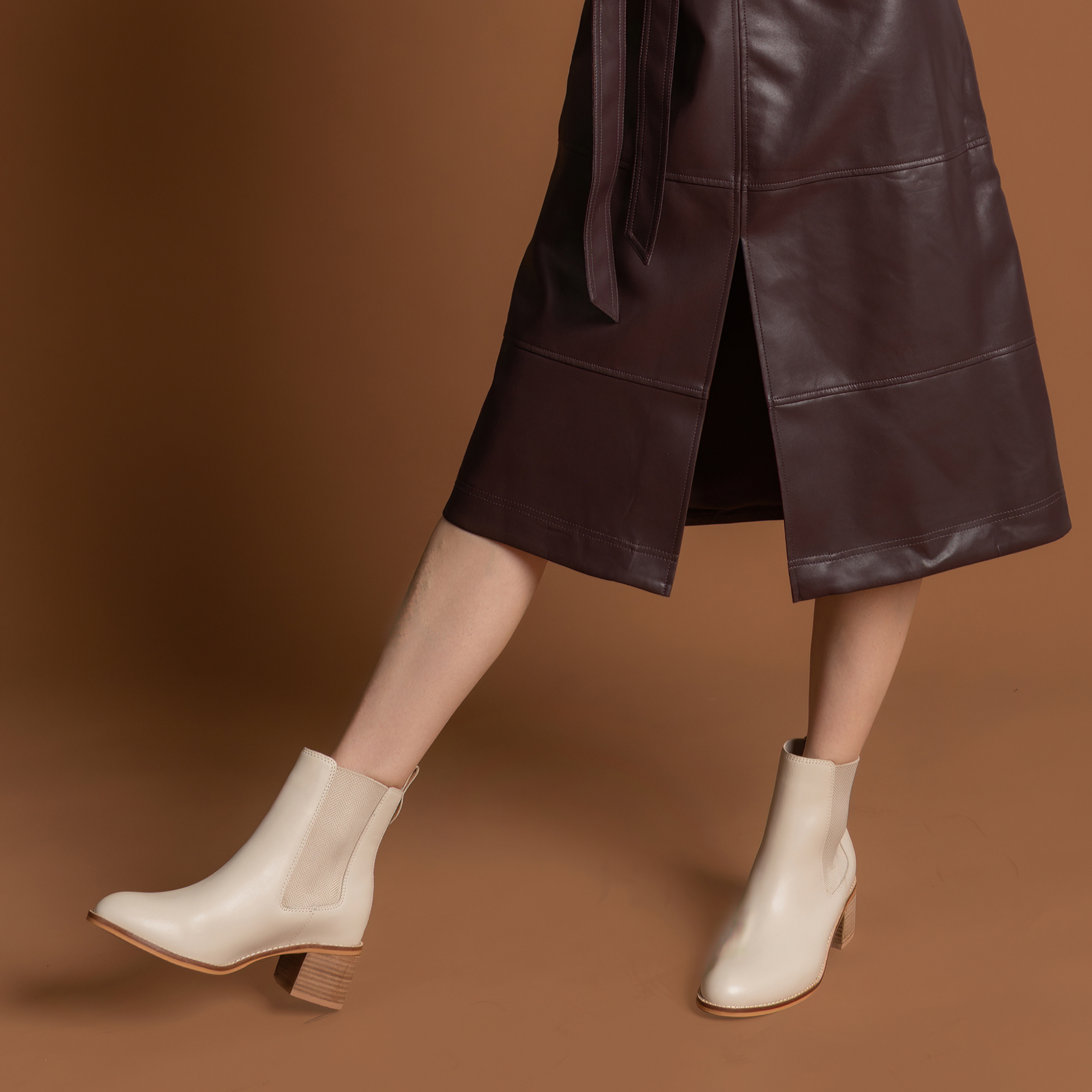 Liberty Ecru Leather Ankle Boots