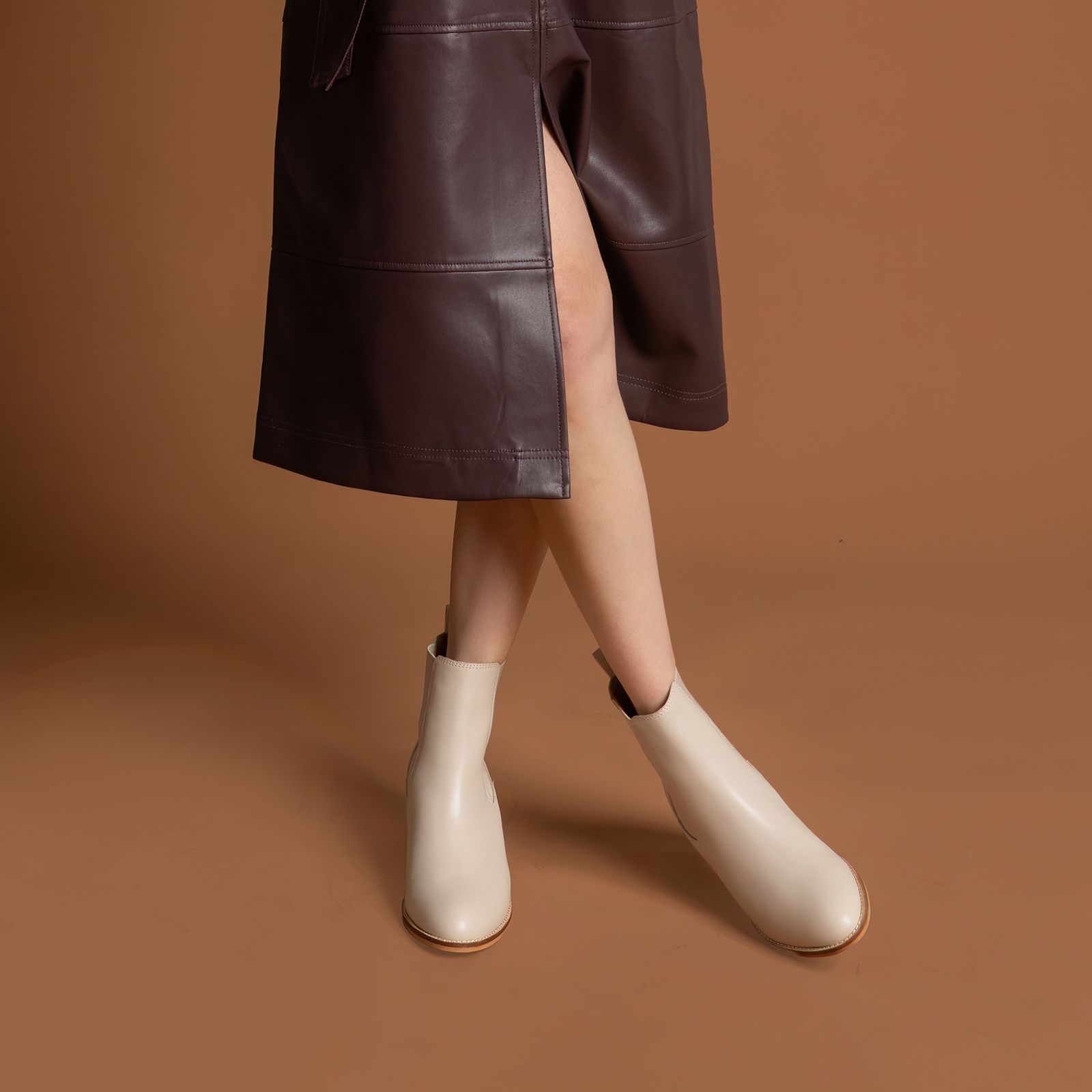 Liberty Ecru Leather Ankle Boots