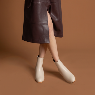 Liberty Ecru Leather Ankle Boots