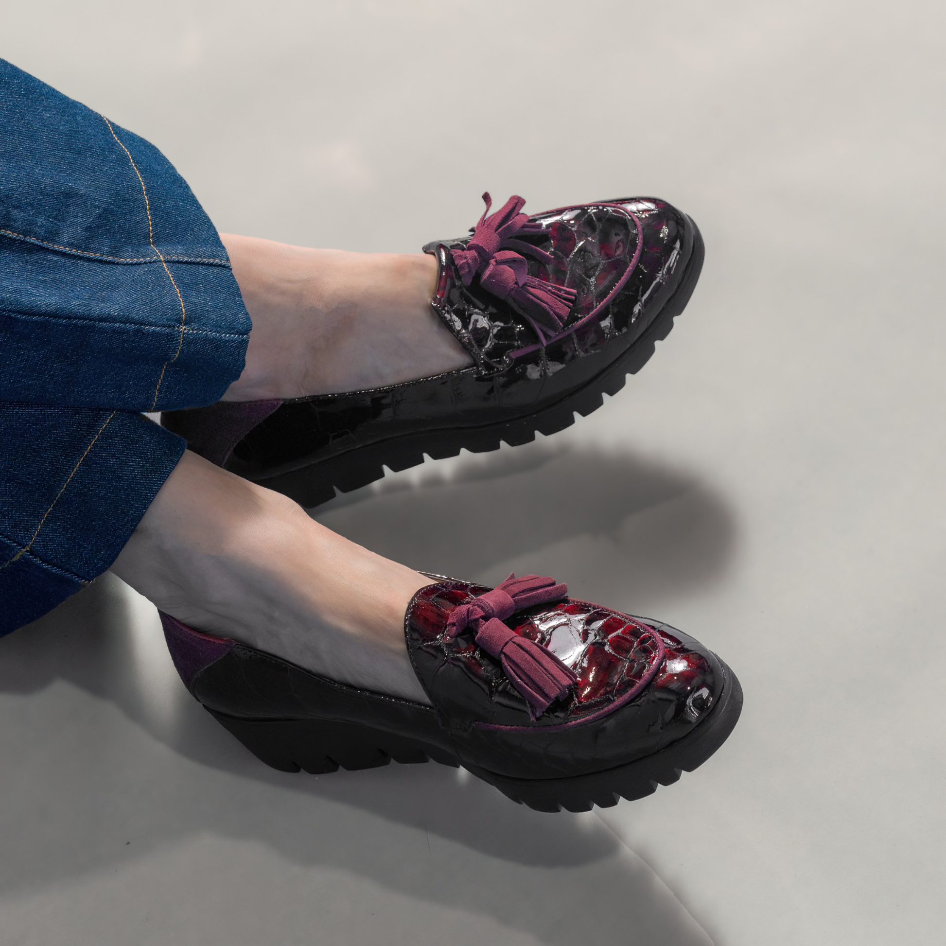 Daphne Vino Croc Patent Leather Loafers