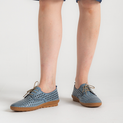 Kroon Denim Leather Lace Up Flats