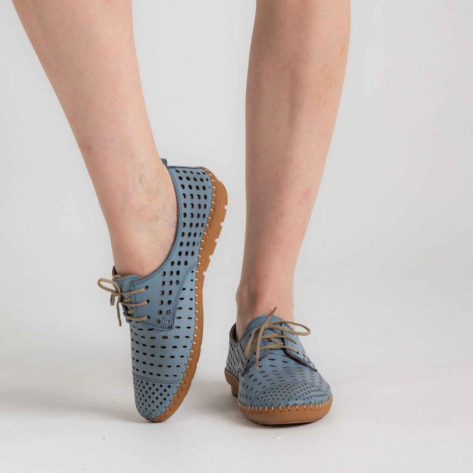 Kroon Denim Leather Lace Up Flats