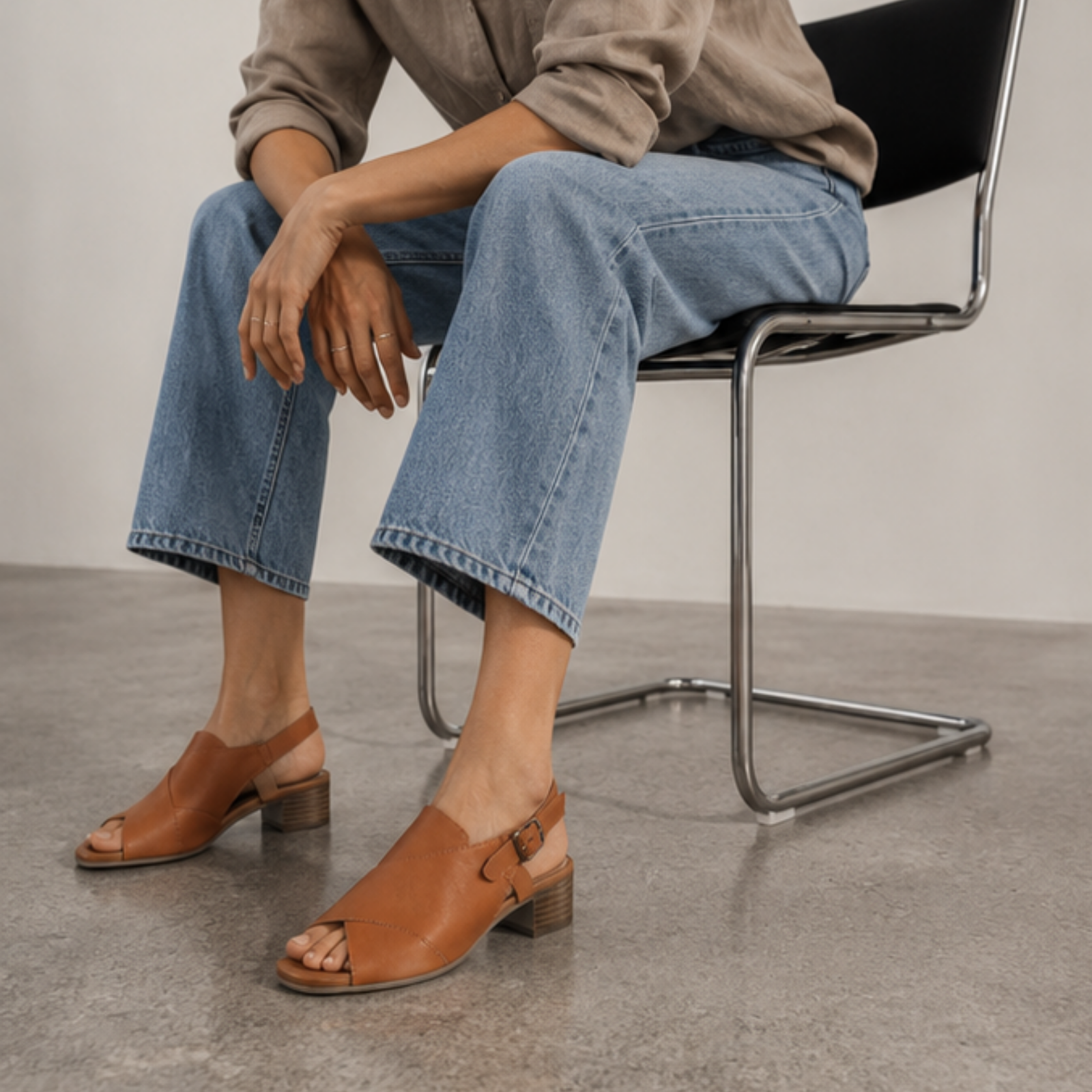 Patch Tan Leather Sandals