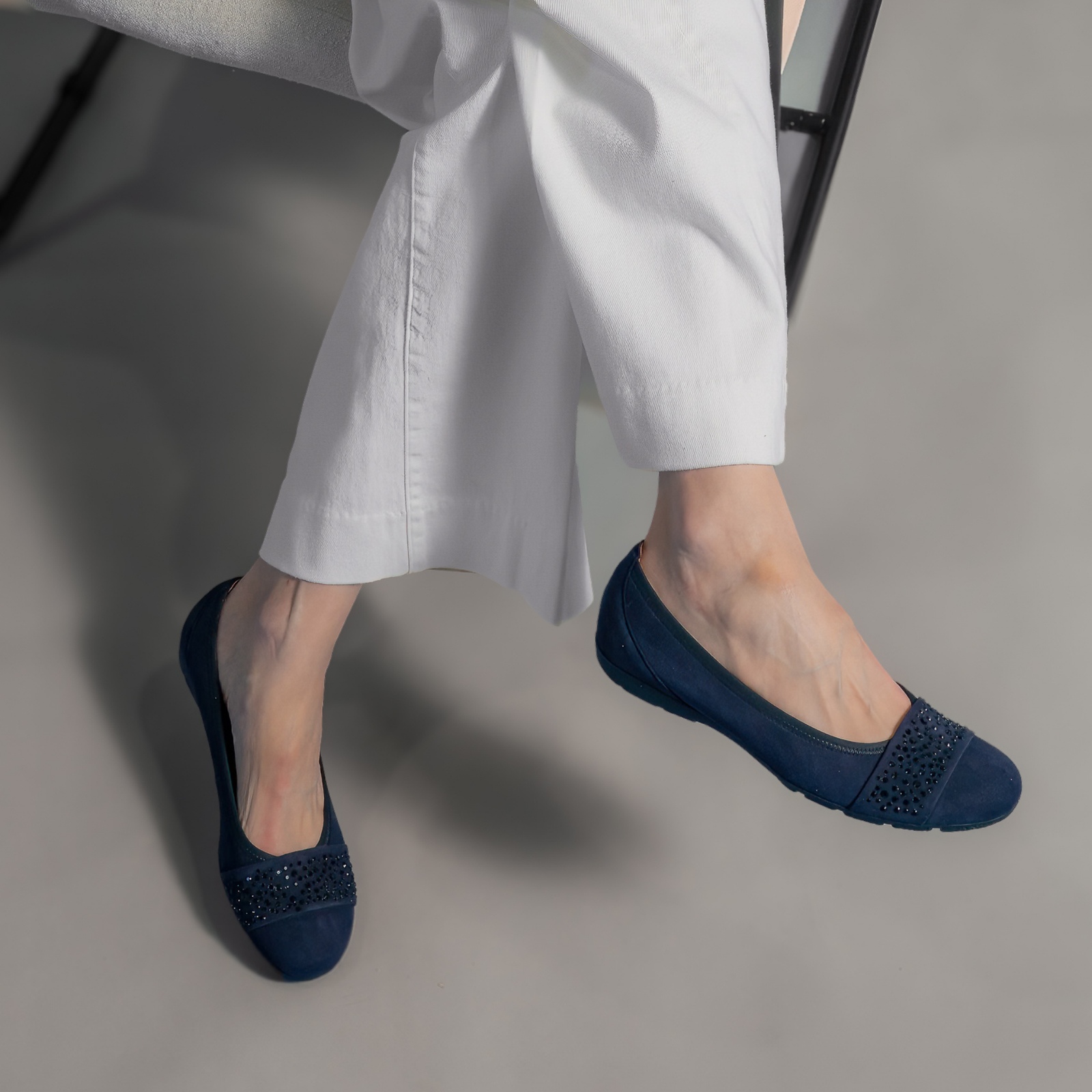 Greta Navy Suede Leather Ballet Flats