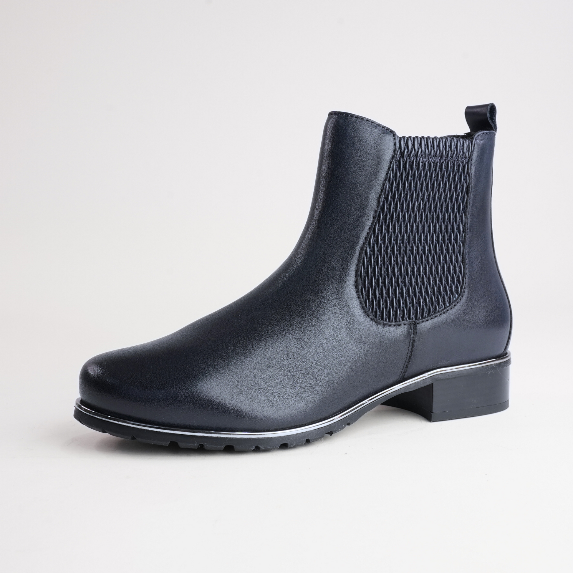Chiara 02 Navy Leather Ankle Boots