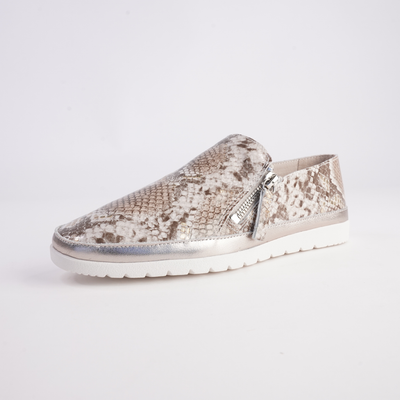 Ashli Neutral Metallic Snake Platino Leather Sneakers