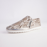 Ashli Neutral Metallic Snake Platino Leather Sneakers
