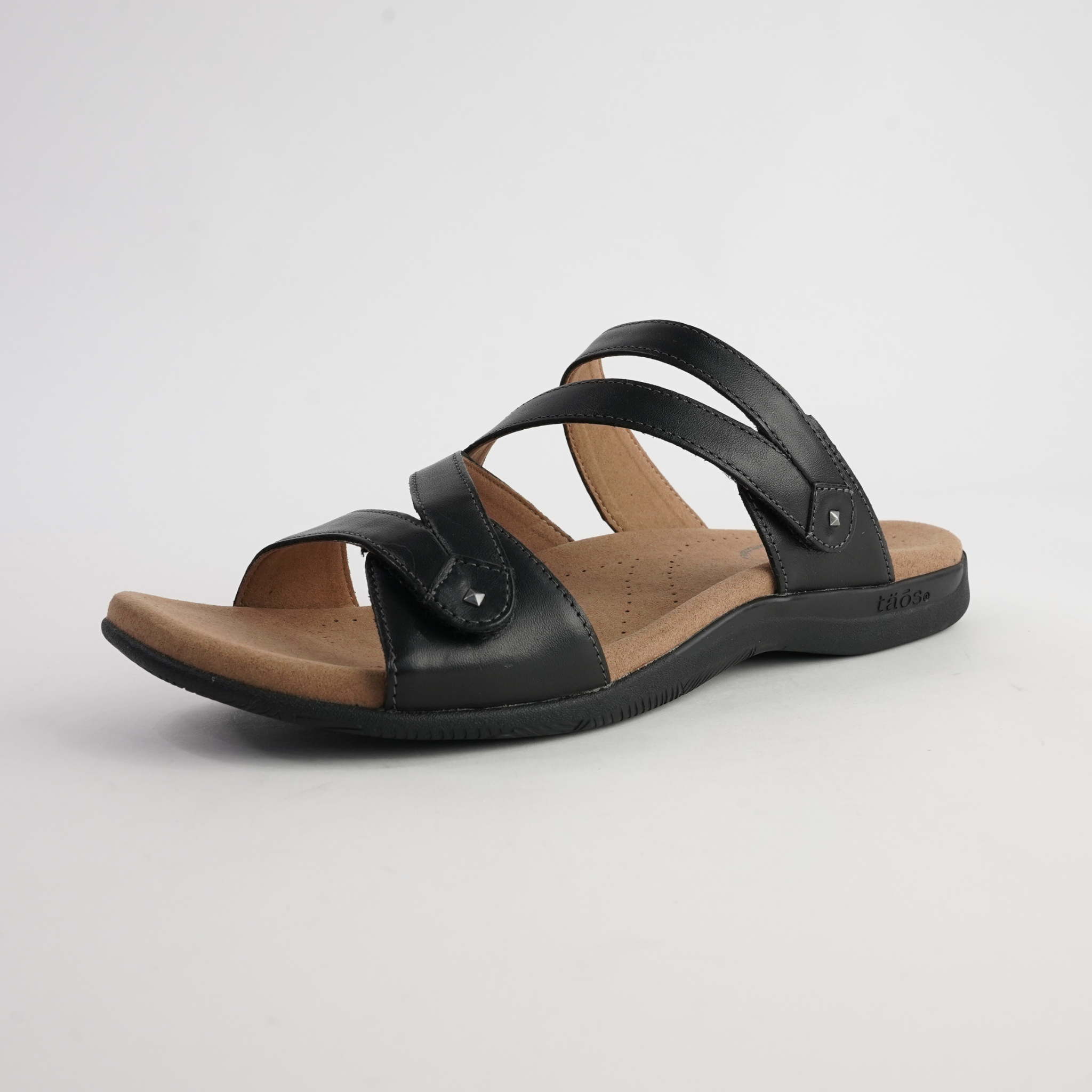 Double U Black Leather Sandals