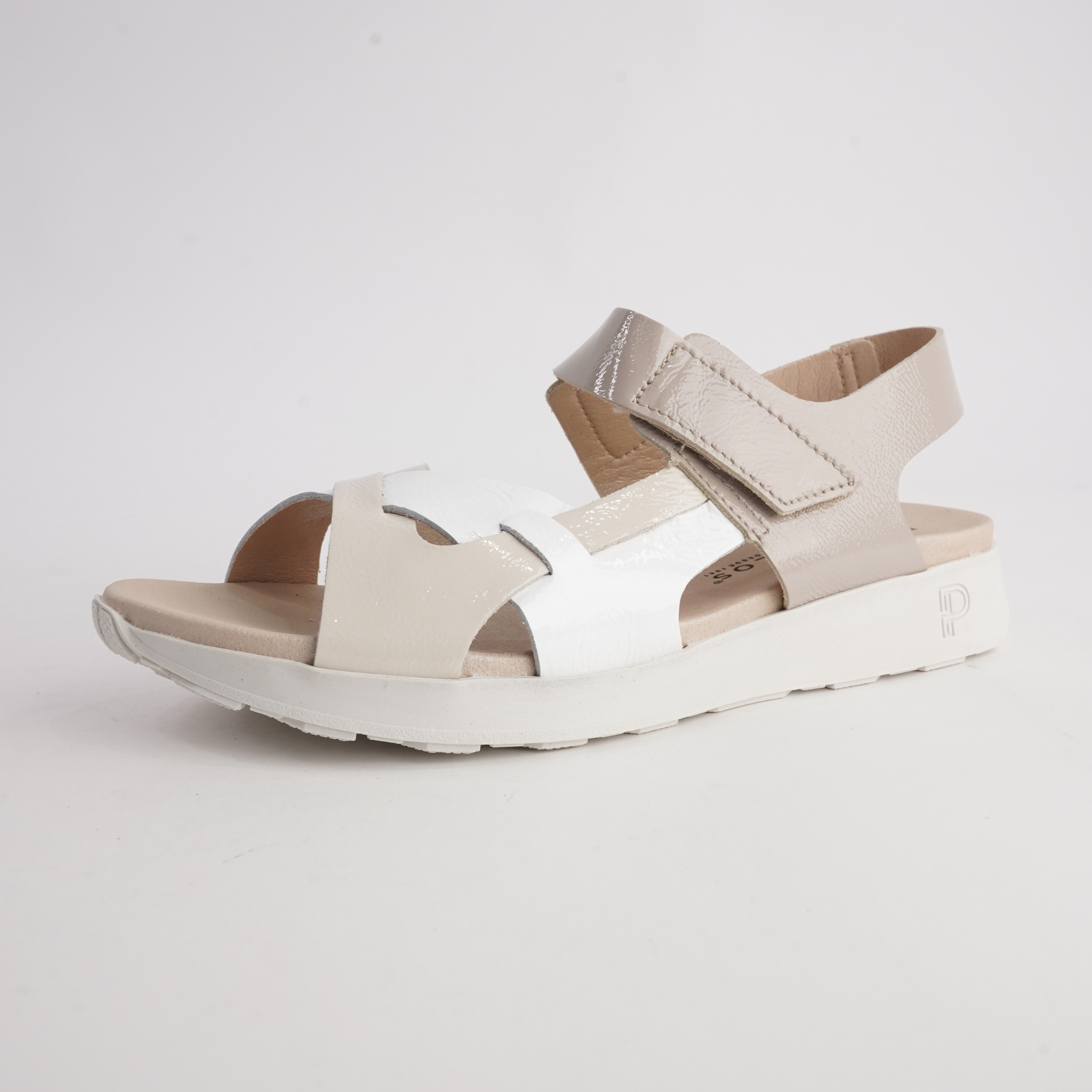 10554 Cream Combo Leather Sandals
