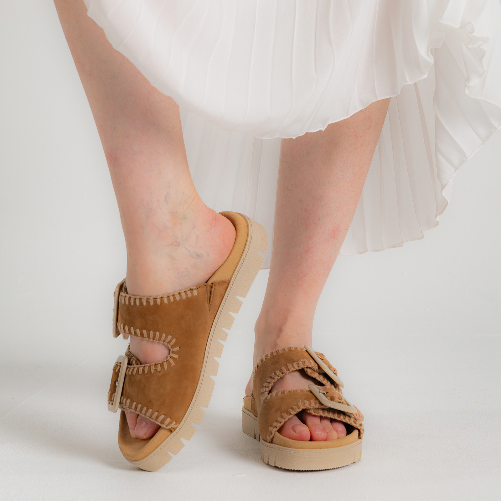 Rita Walnut Suede Leather Slides