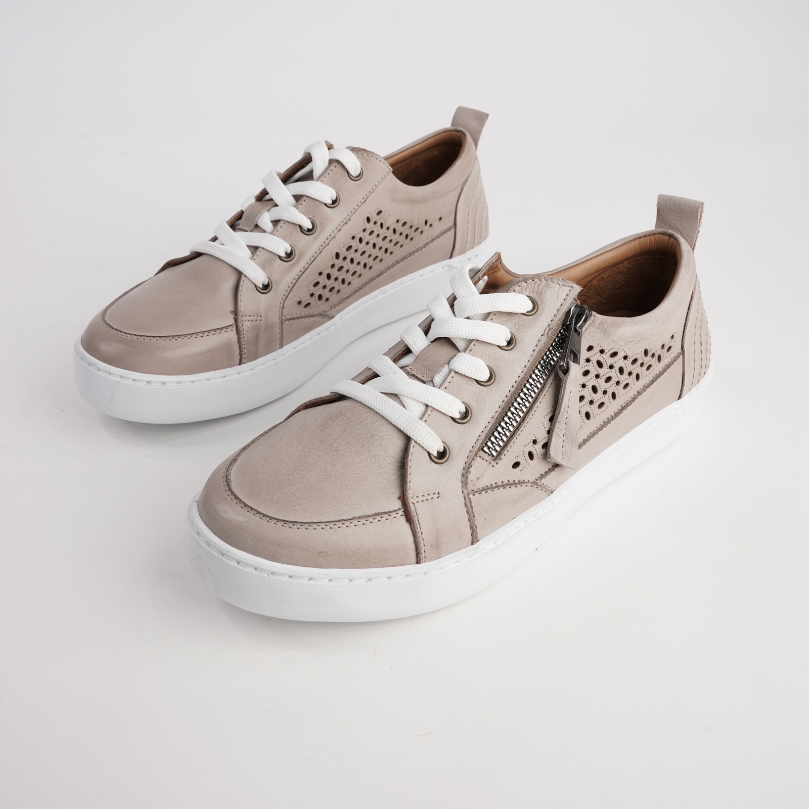 Bella Taupe Leather Sneakers