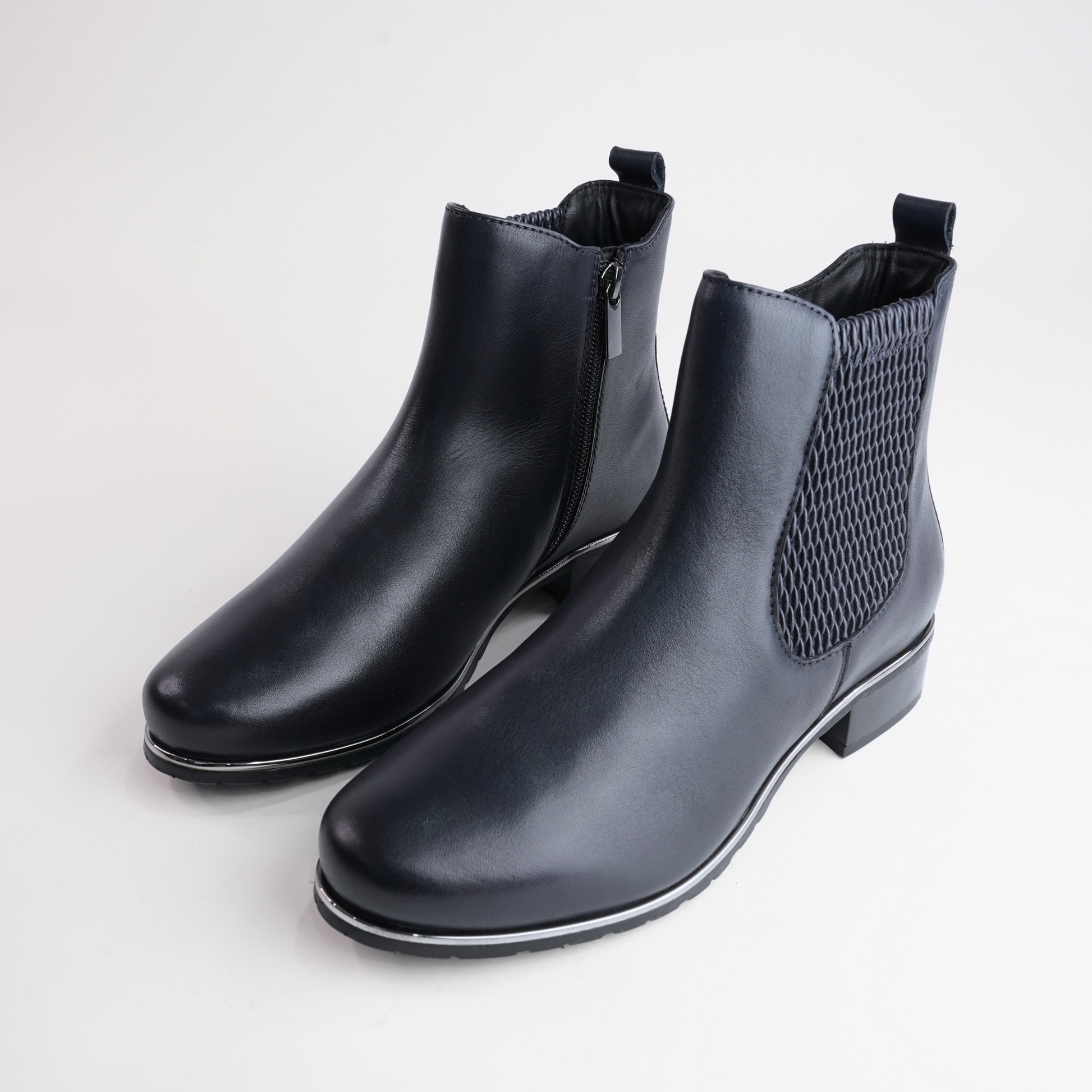 Chiara 02 Navy Leather Ankle Boots