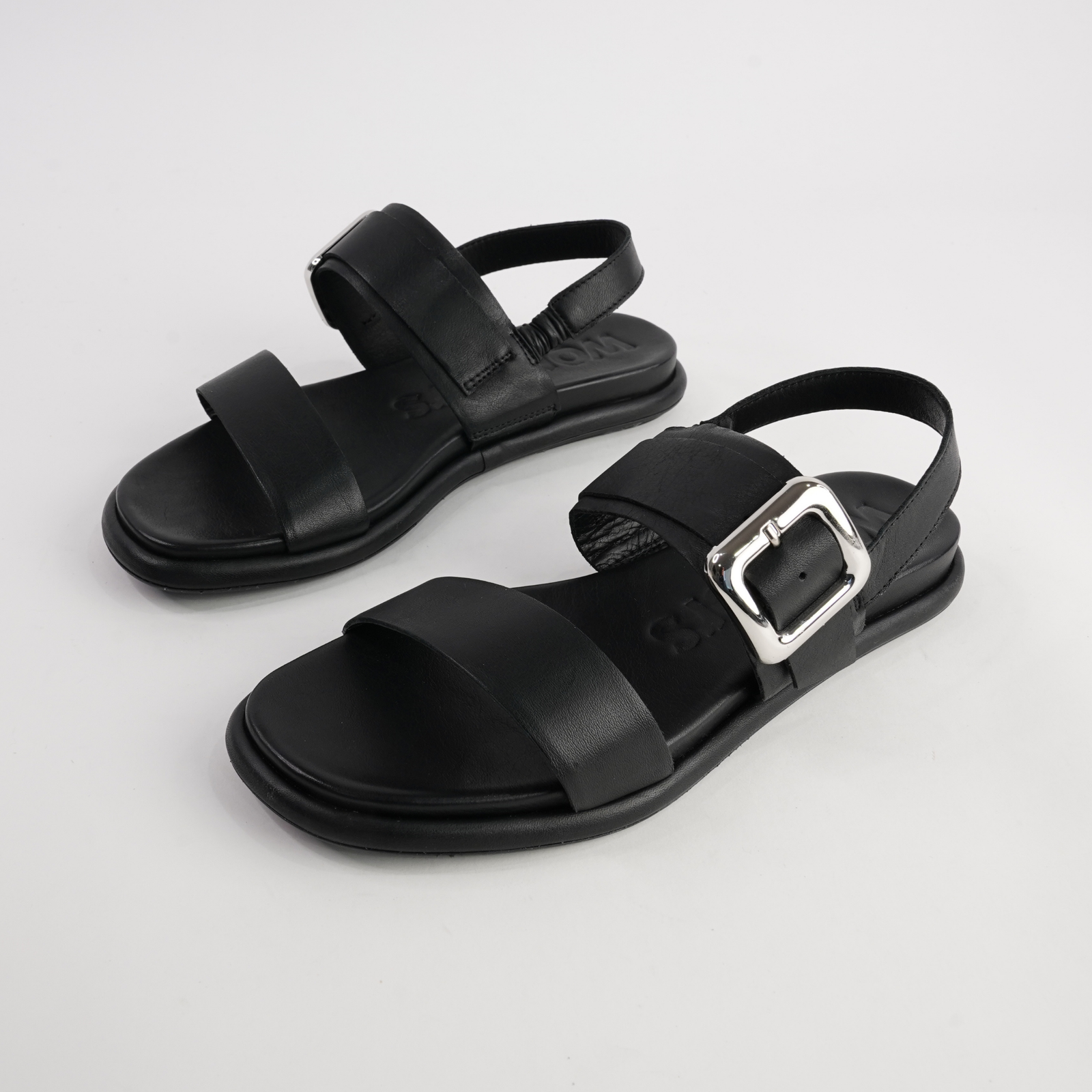 Bay Black Leather Sandals