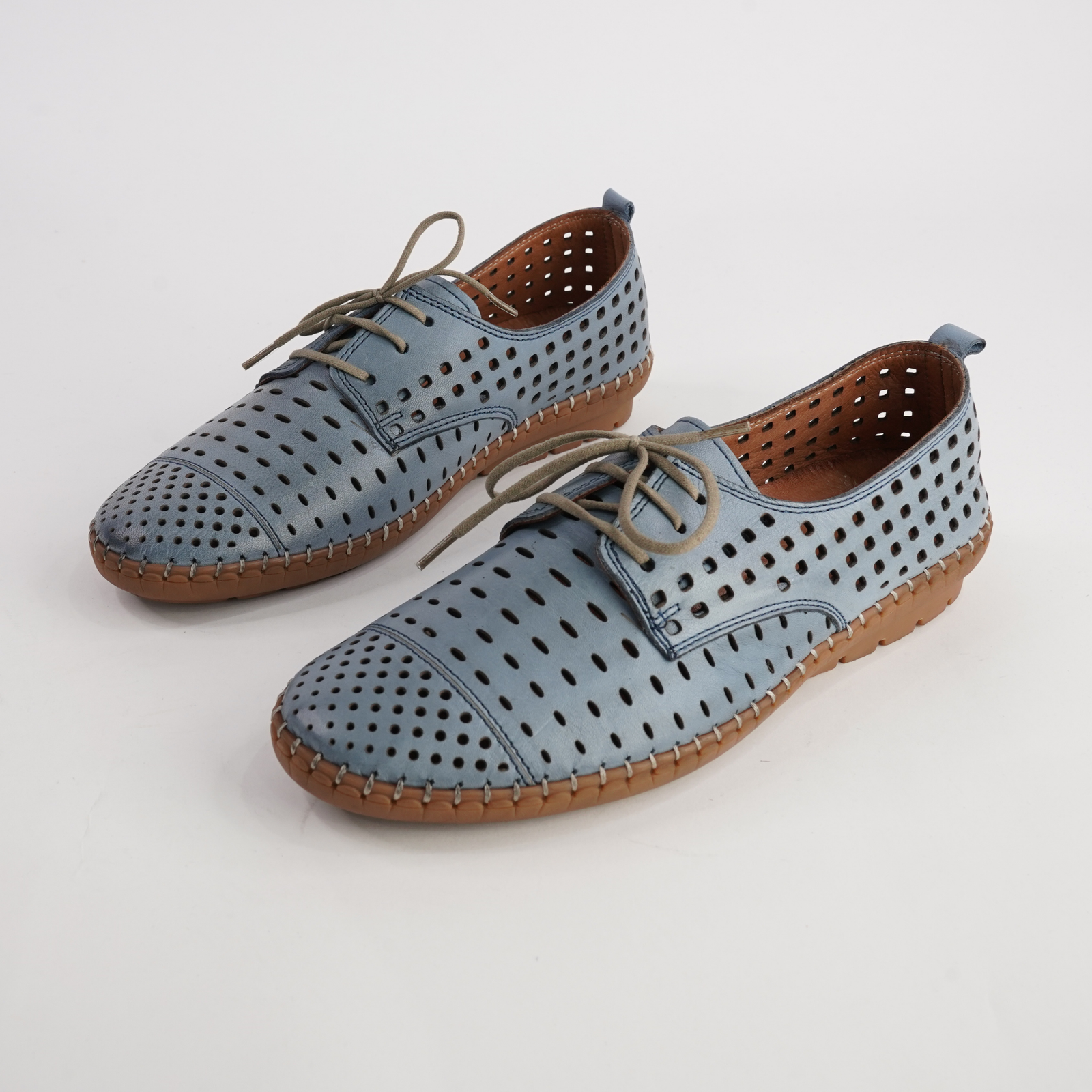 Kroon Denim Leather Lace Up Flats