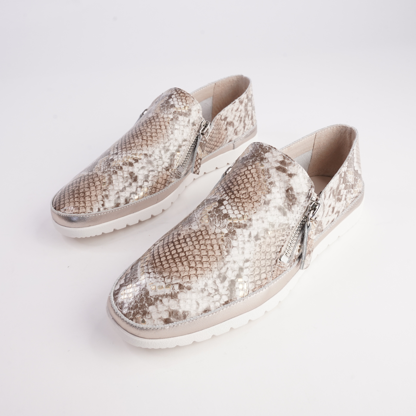 Ashli Neutral Metallic Snake Platino Leather Sneakers