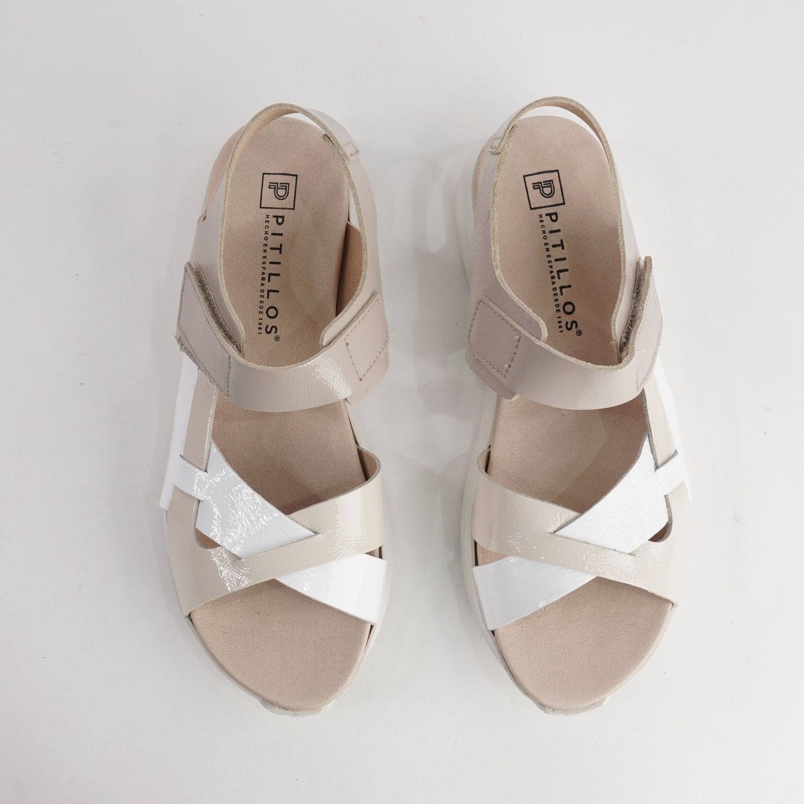 10554 Cream Combo Leather Sandals