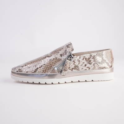 Ashli Neutral Metallic Snake Platino Leather Sneakers