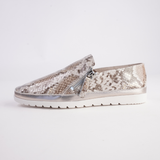Ashli Neutral Metallic Snake Platino Leather Sneakers
