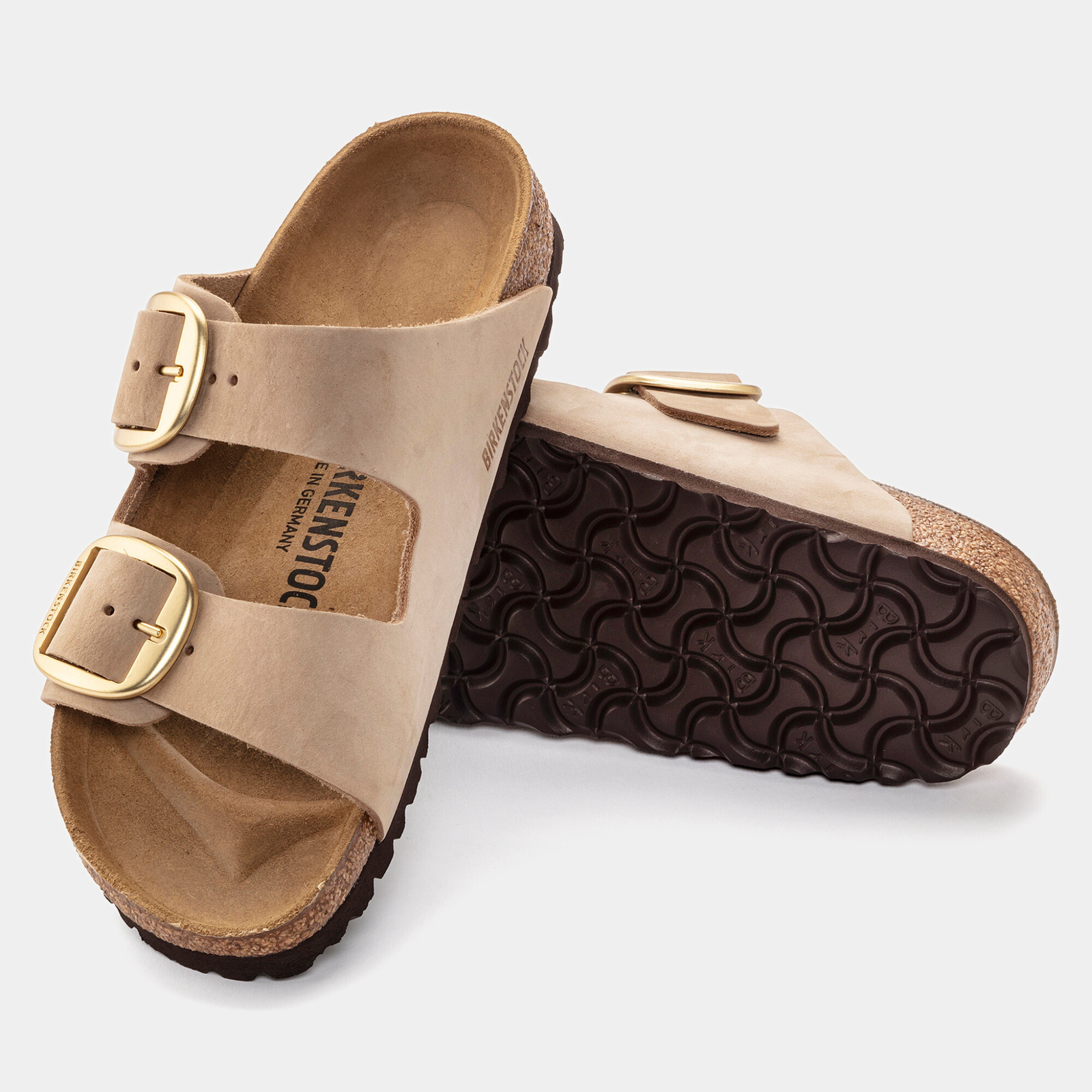 Arizona Big Buckle Sandcastle Nubuck Leather Sandals