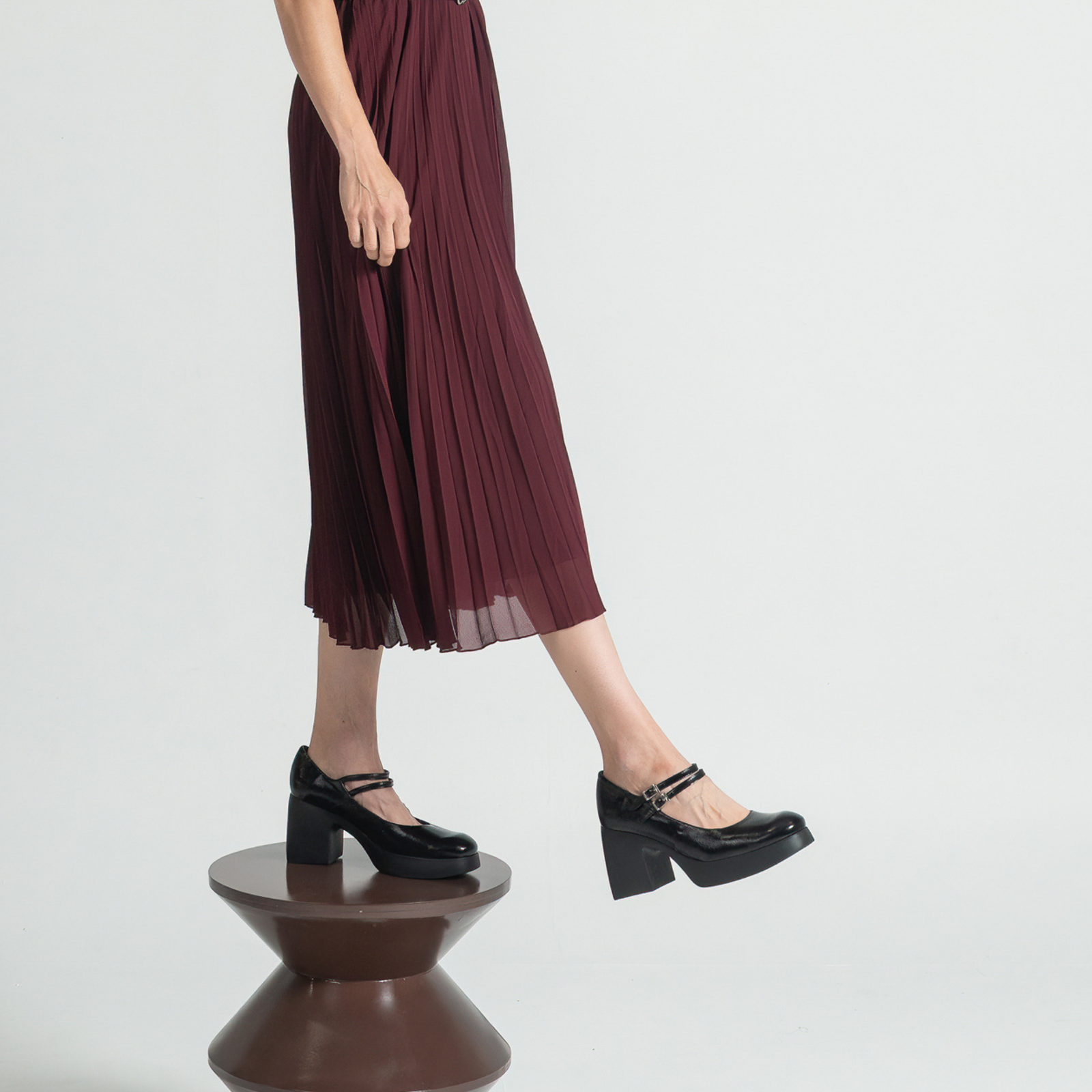 Indira Black Leather Heels