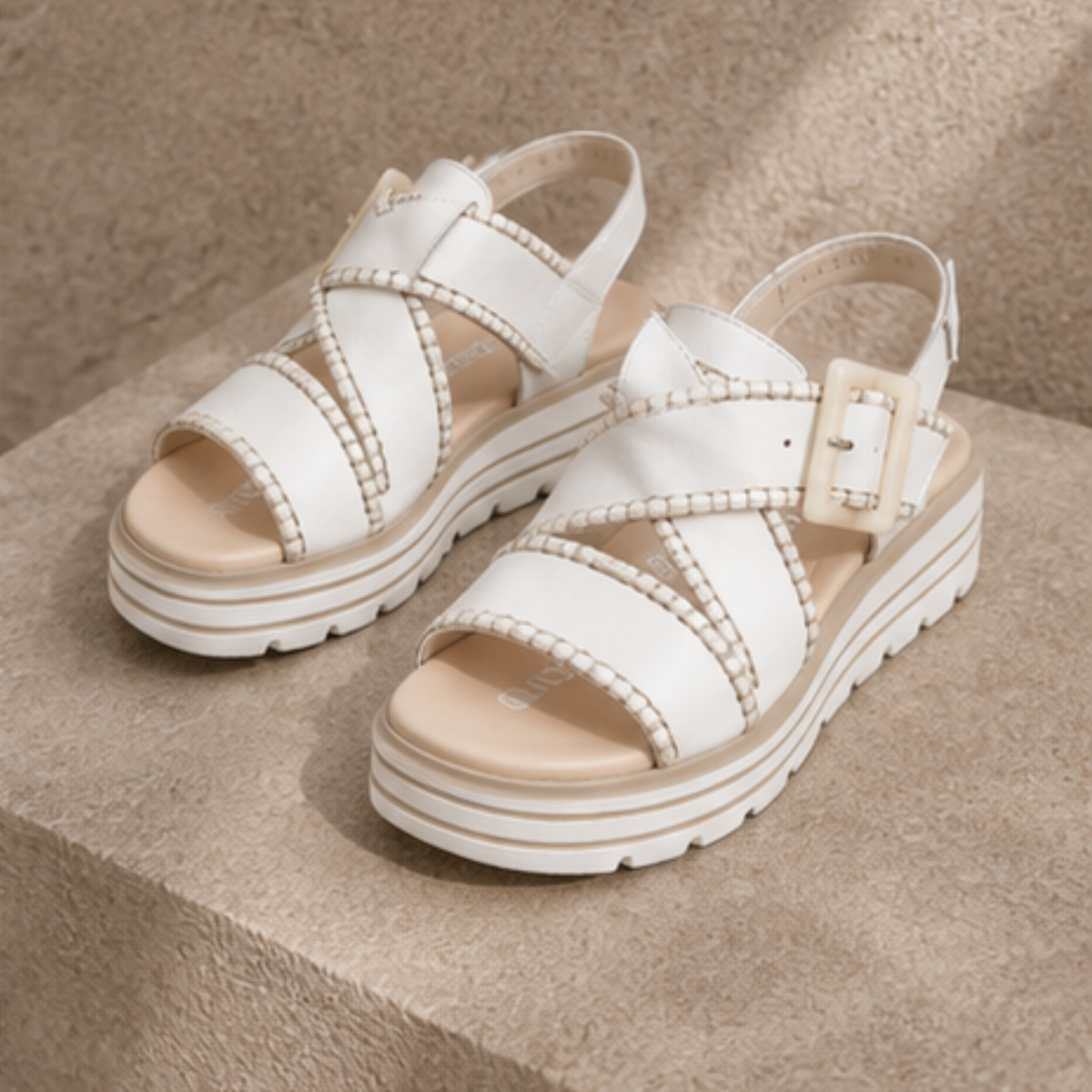 D3N51 White Leather Wedge Sandals