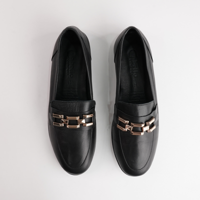 Gyor Black Leather Loafers
