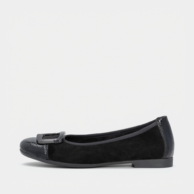 D0K12 Black Patent/ Black Suede Ballet Flats