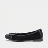 D0K12 Black Patent/ Black Suede Ballet Flats