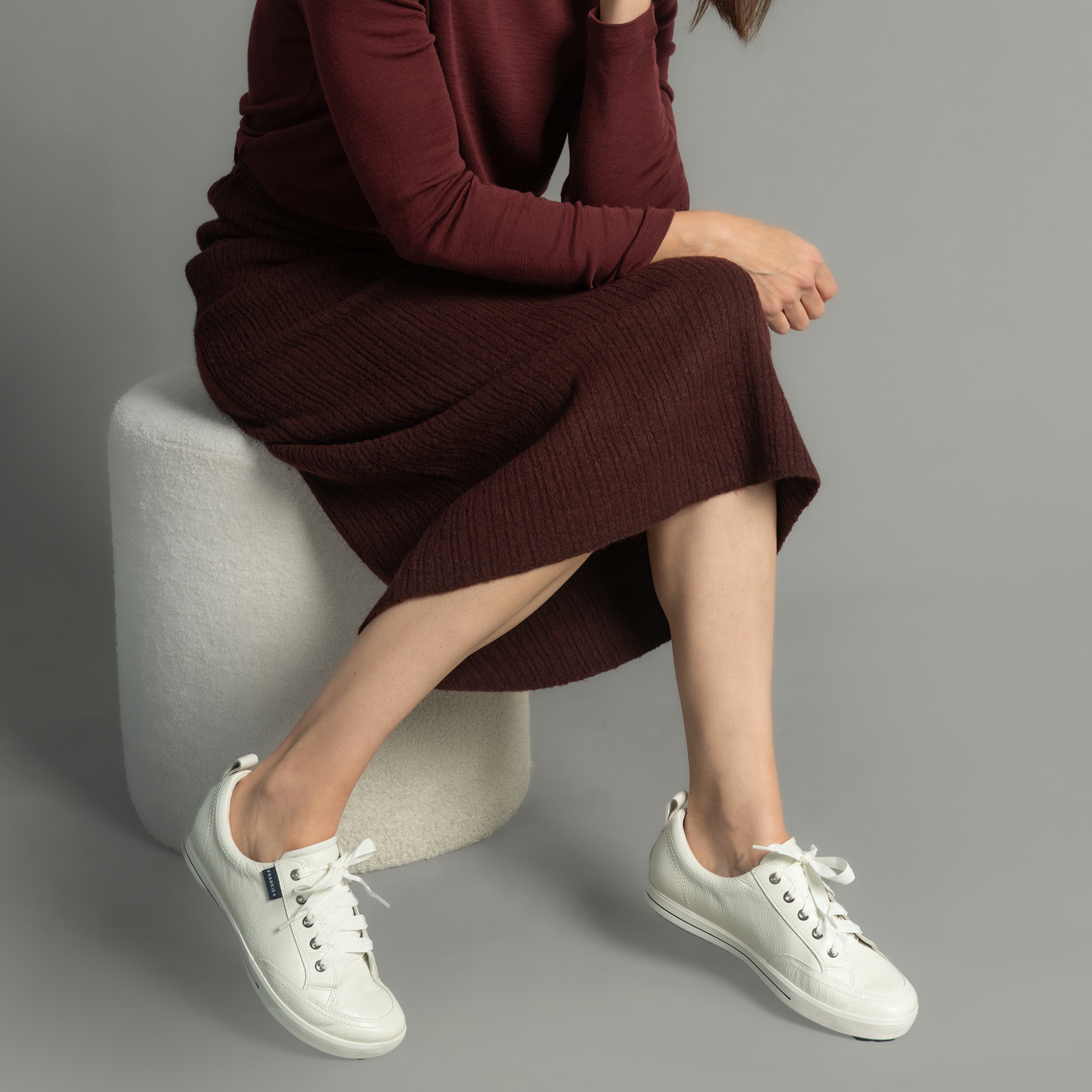 Ellie V White Tumbled Leather Sneakers