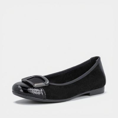 D0K12 Black Patent/ Black Suede Ballet Flats