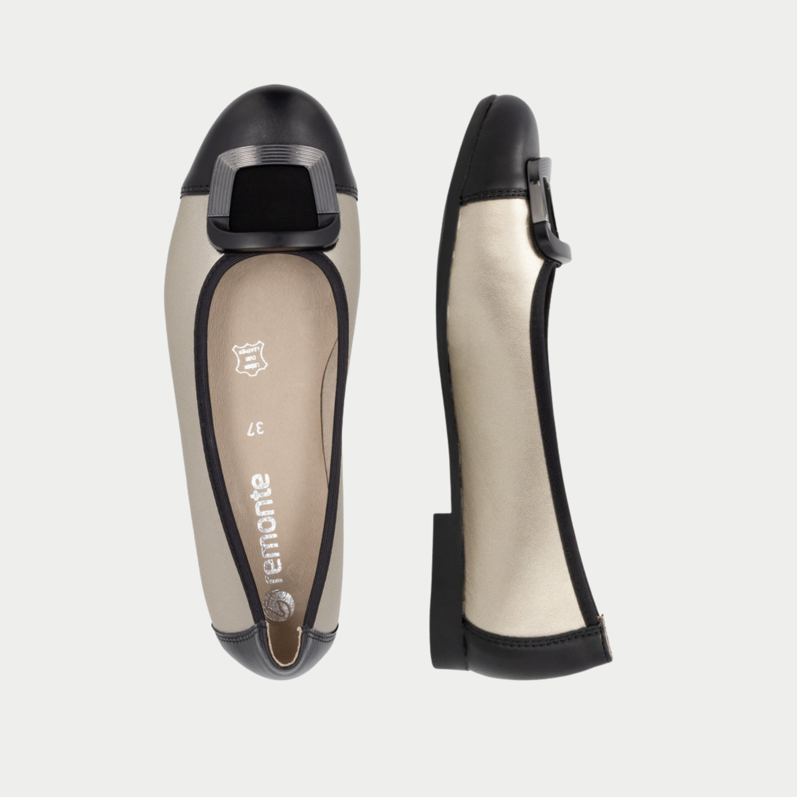D0K12 Black/ Pale Gold Ballet Flats