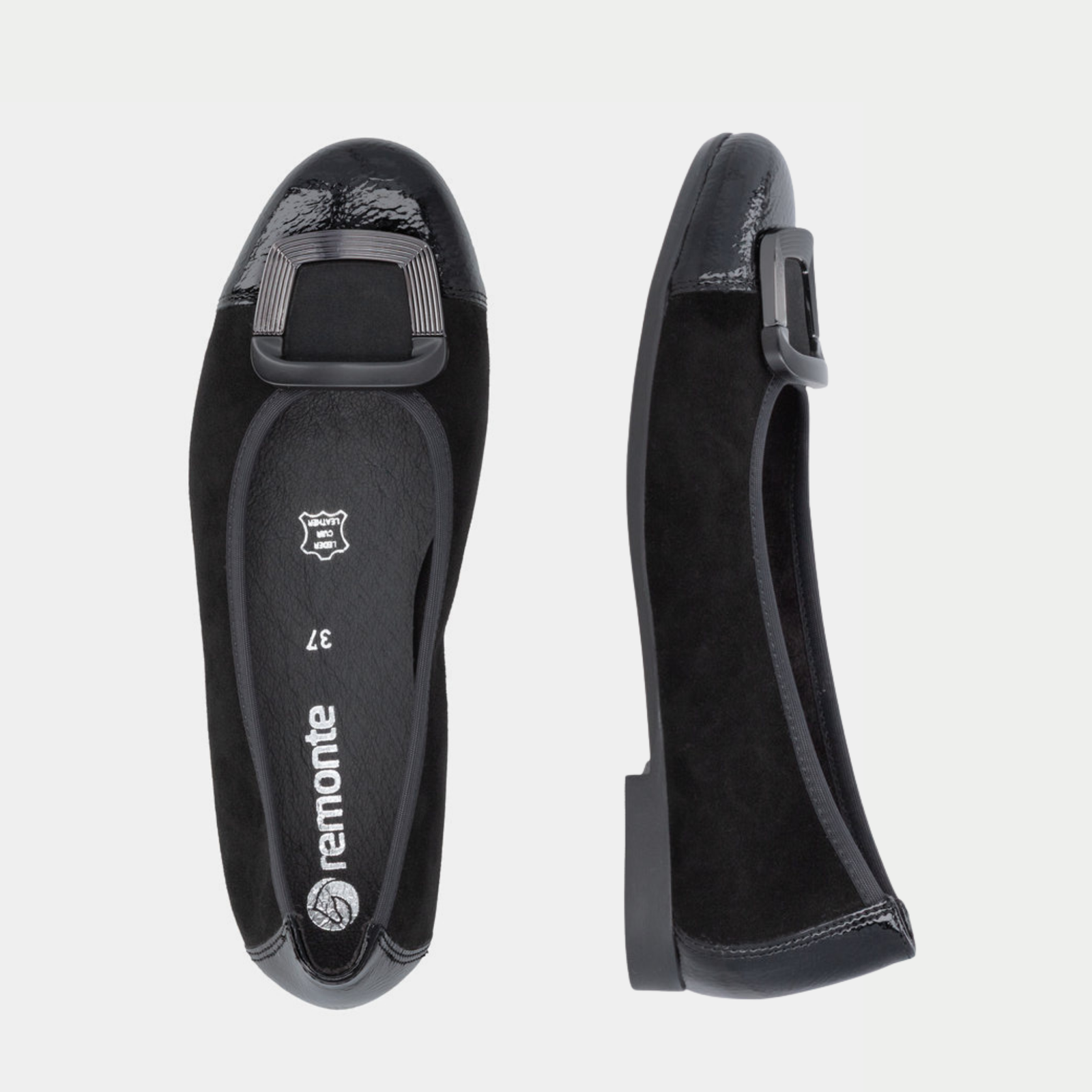 D0K12 Black Patent/ Black Suede Ballet Flats