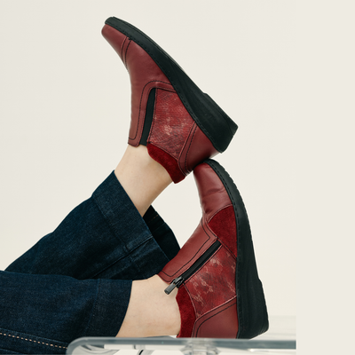 CP462-18 Burgandy Combo Leather Ankle Boots