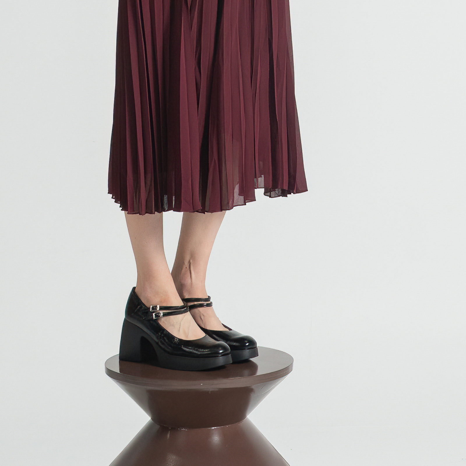 Indira Black Leather Heels