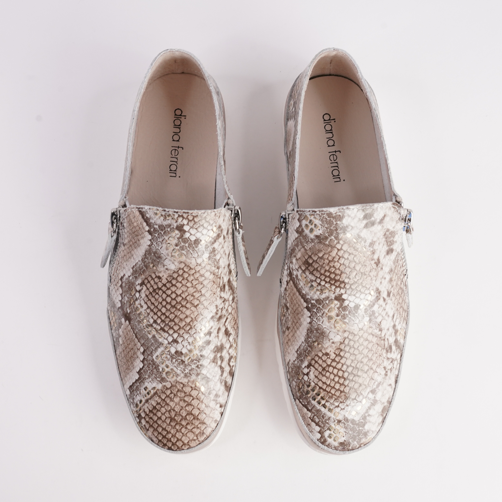 Ashli Neutral Metallic Snake Platino Leather Sneakers
