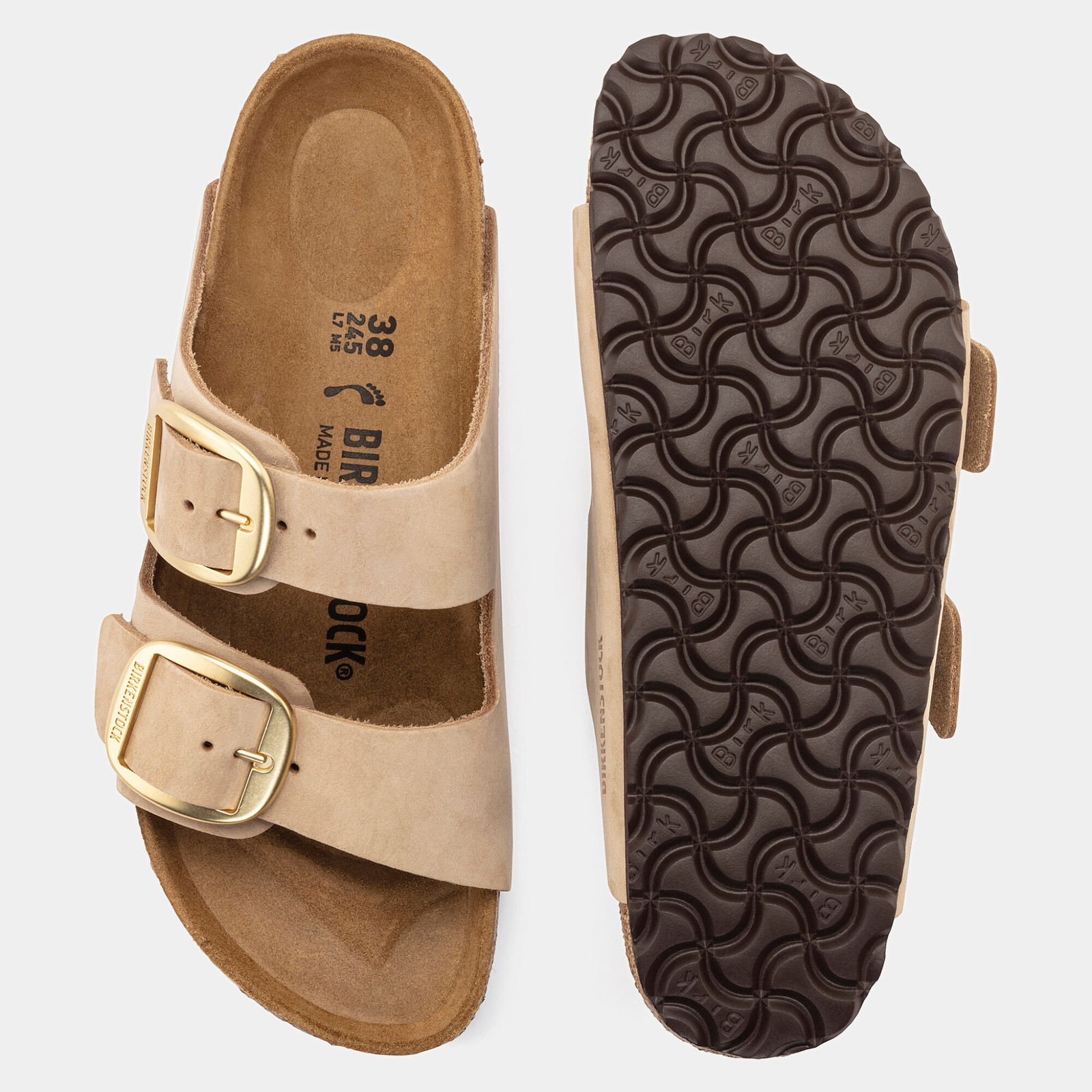 Arizona Big Buckle Sandcastle Nubuck Leather Sandals