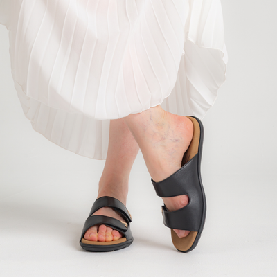 Tribe Black Leather Slides