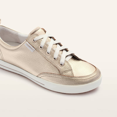 Ellie V White Gold Leather Sneakers