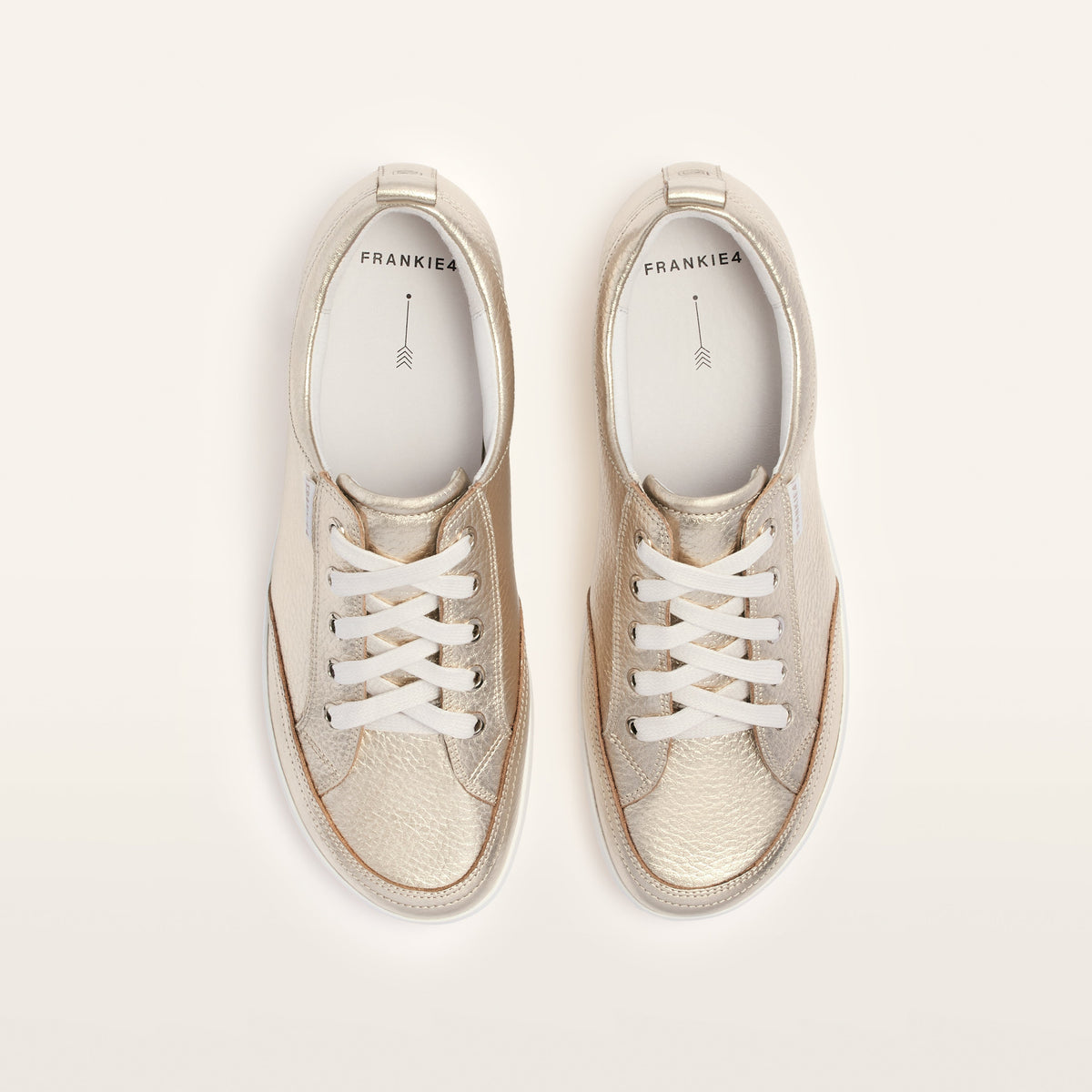 Ellie V White Gold Leather Sneakers